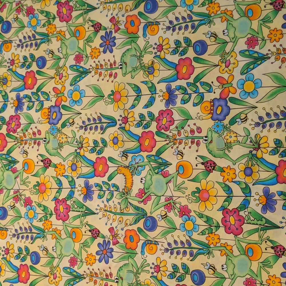 2 yard piece of super cute frog spring cotton quilting fabric